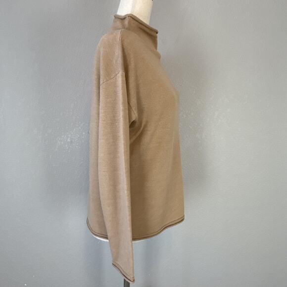 Garnet Hill Mock Neck Camel Tan Merino Wool Long Sleeve Sweater Size S Minimal - Picture 5 of 7